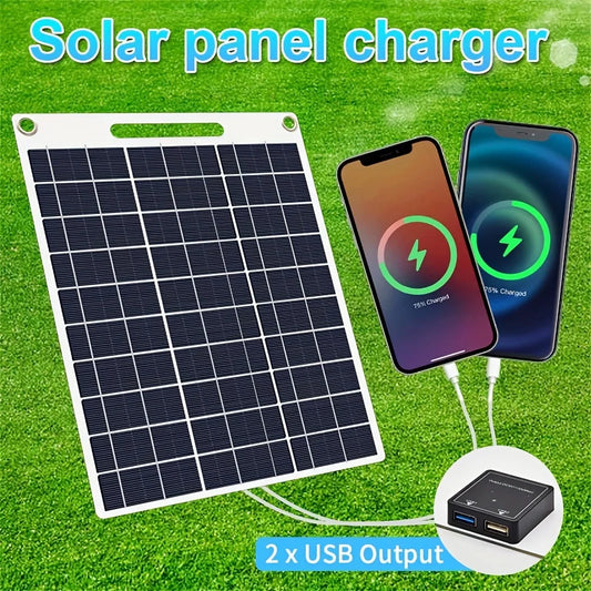 Portable Solar Phone Charger - 2 USB Ports 5V/2.4A Fast Charging for Outdoor Adventures & Emergency Power Supply
